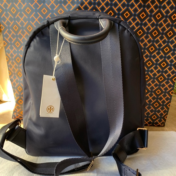 Tory Burch Ella Backpack Navy Blue Nylon - Picture 3 of 12